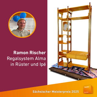 Der Sächsische Meisterpreis 2025: Ramon Rischer, Regalsystem "Alma" in Rüster und Ipé