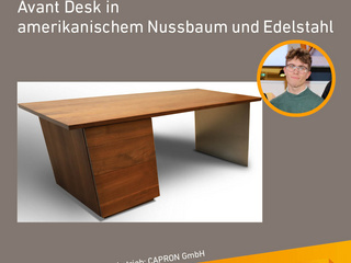 Die Gute Form 2025: Laurenz Fahle, Avant Desk in amerikanischem Nussbaum und Edelstahl