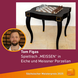 Der Sächsische Meisterpreis 2025: Tom Figas, Spieltisch "Meissen" in Eiche und Meissner Porzellan